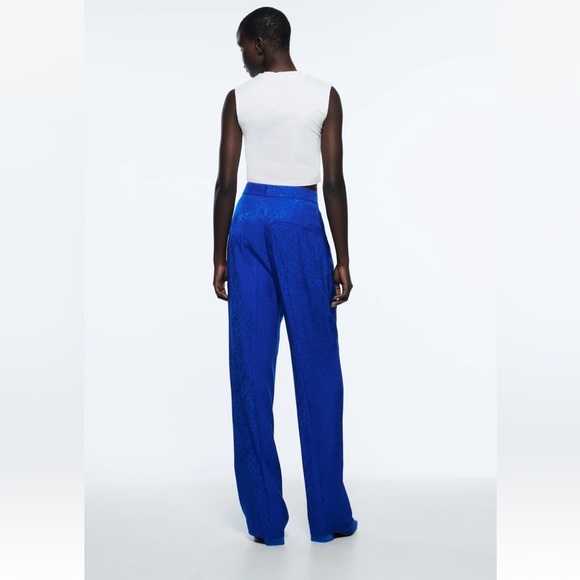 Zara Blue Satin Wide Leg High Waisted Pants - Picture 6 of 10